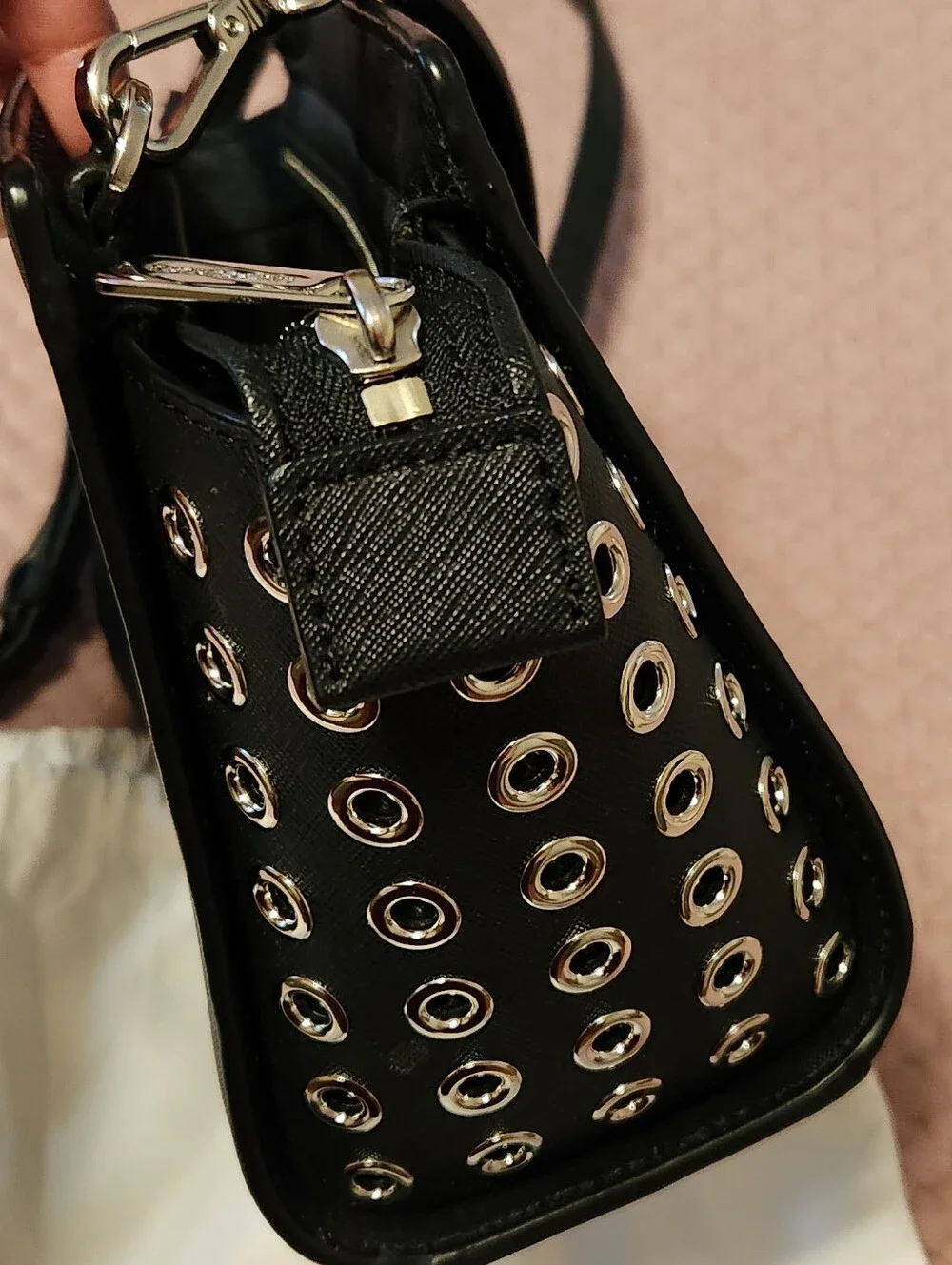 Michael Kors Black Leather Satchel with Silver Hardware